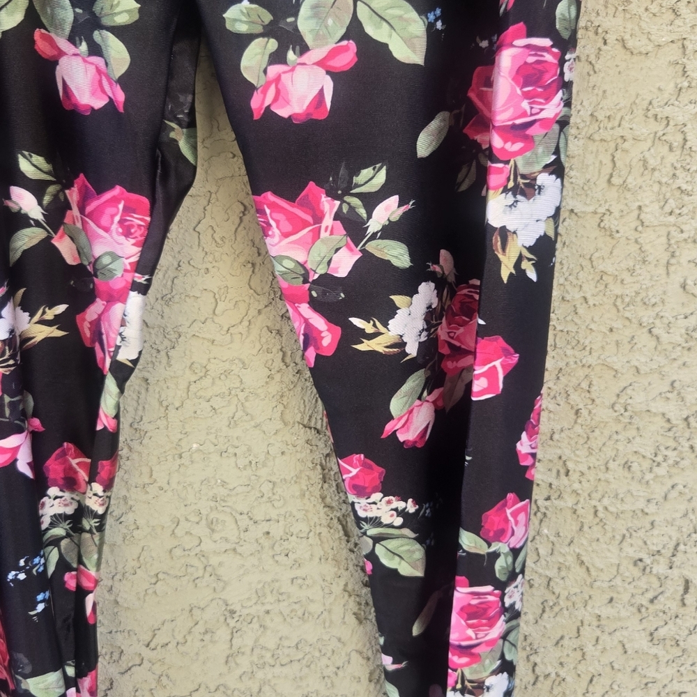 FANII black Satin Floral Leggings - Picture 5 of 8